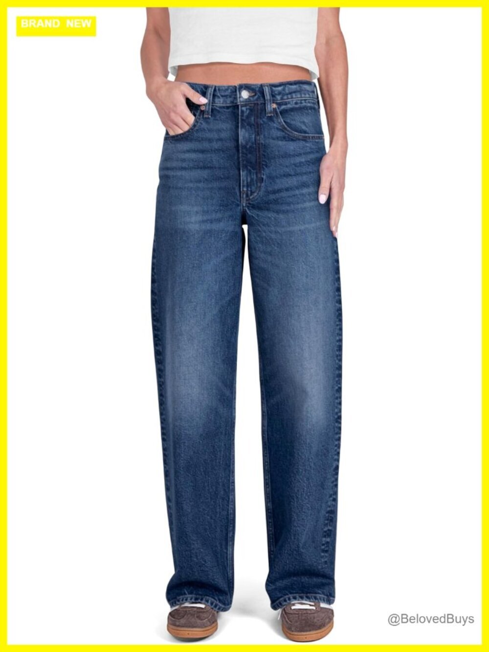 High Rise Loose Straight Wide Leg Cotton Stretch Jeans